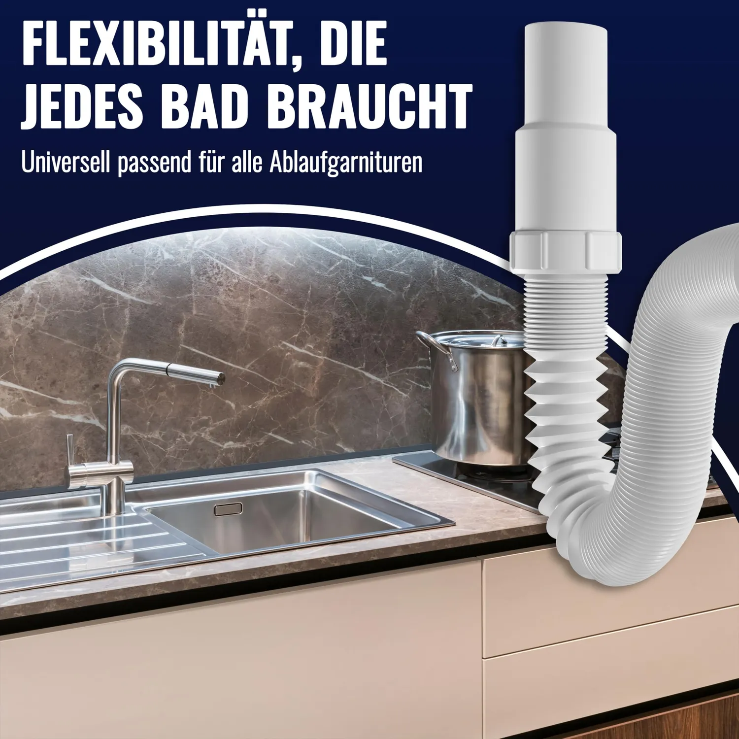 Poppstar Siphon flexibel U-Form 1 Geräteanschluss weiß