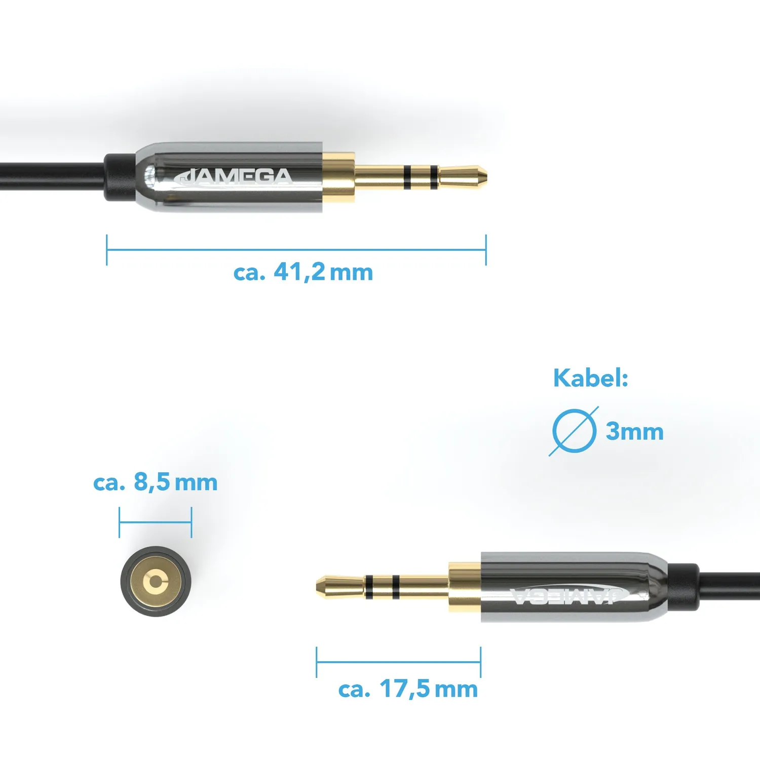 JAMEGA AUX Klinkenkabel 3,5mm gewinkelt 0,5m 2er schwarz