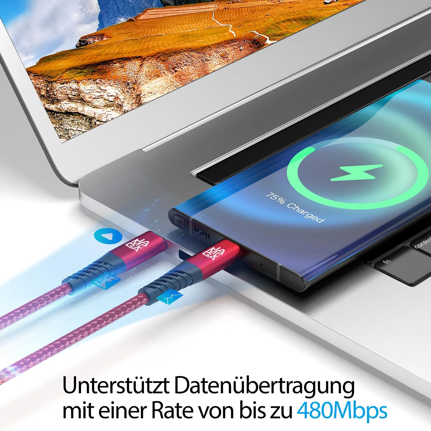 Jamega USB-C Kabel rot 4er Pack 0,5m 1m 2m 3m Fast Charge