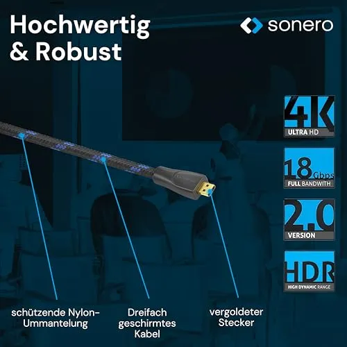 Sonero Micro HDMI auf HDMI Kabel 1m schwarz 4K