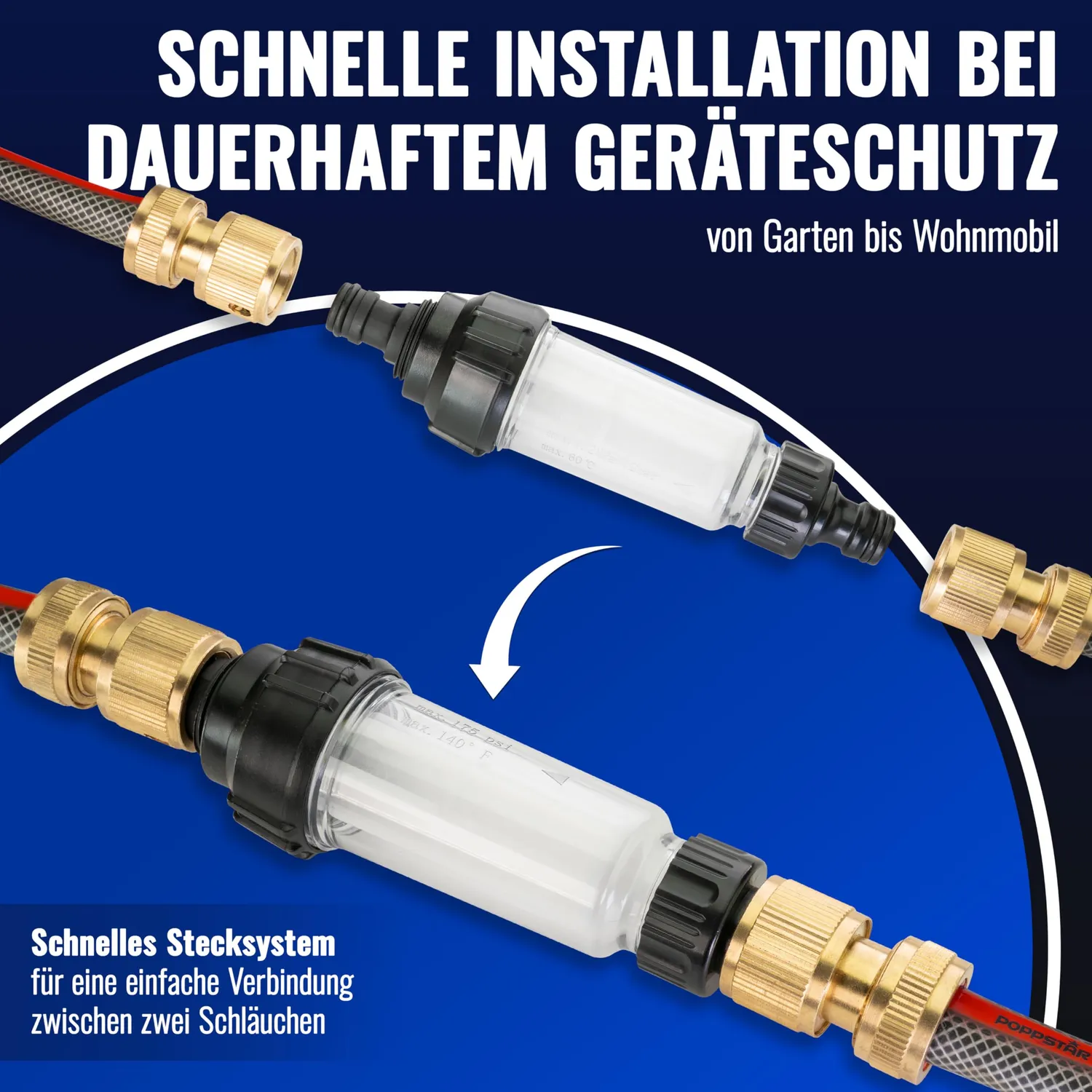 Poppstar 3/4 Zoll Wasserfilter Gartenschlauch mit Feinfilter