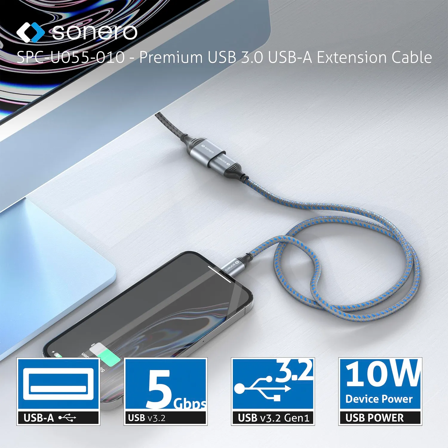 Sonero SPC-U055-030 USB-Verlängerungskabel 3 m Space Grey USB 3.0