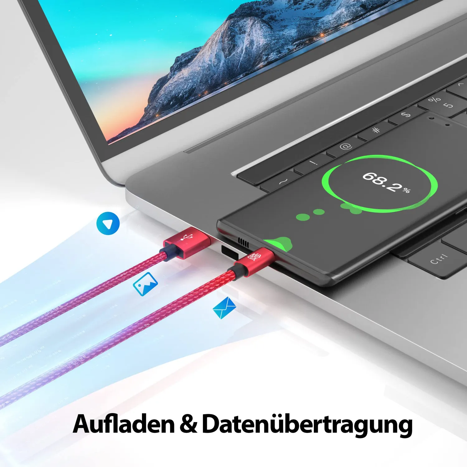 JAMEGA Premium Micro USB Kabel 0,5-3 m 4er Set rot