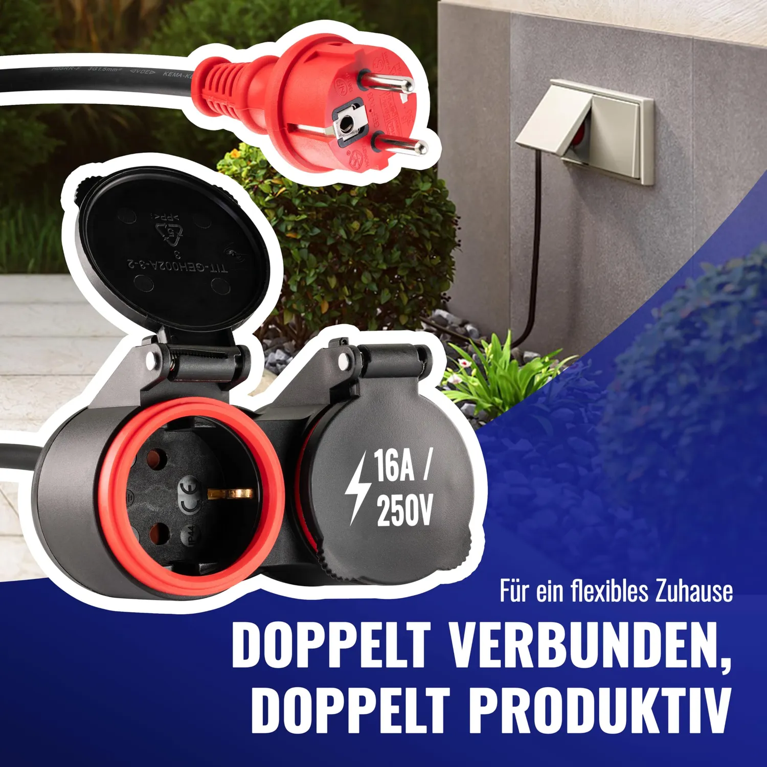 Poppstar Verlängerungskabel Outdoor 3m IP44 Doppelsteckdose