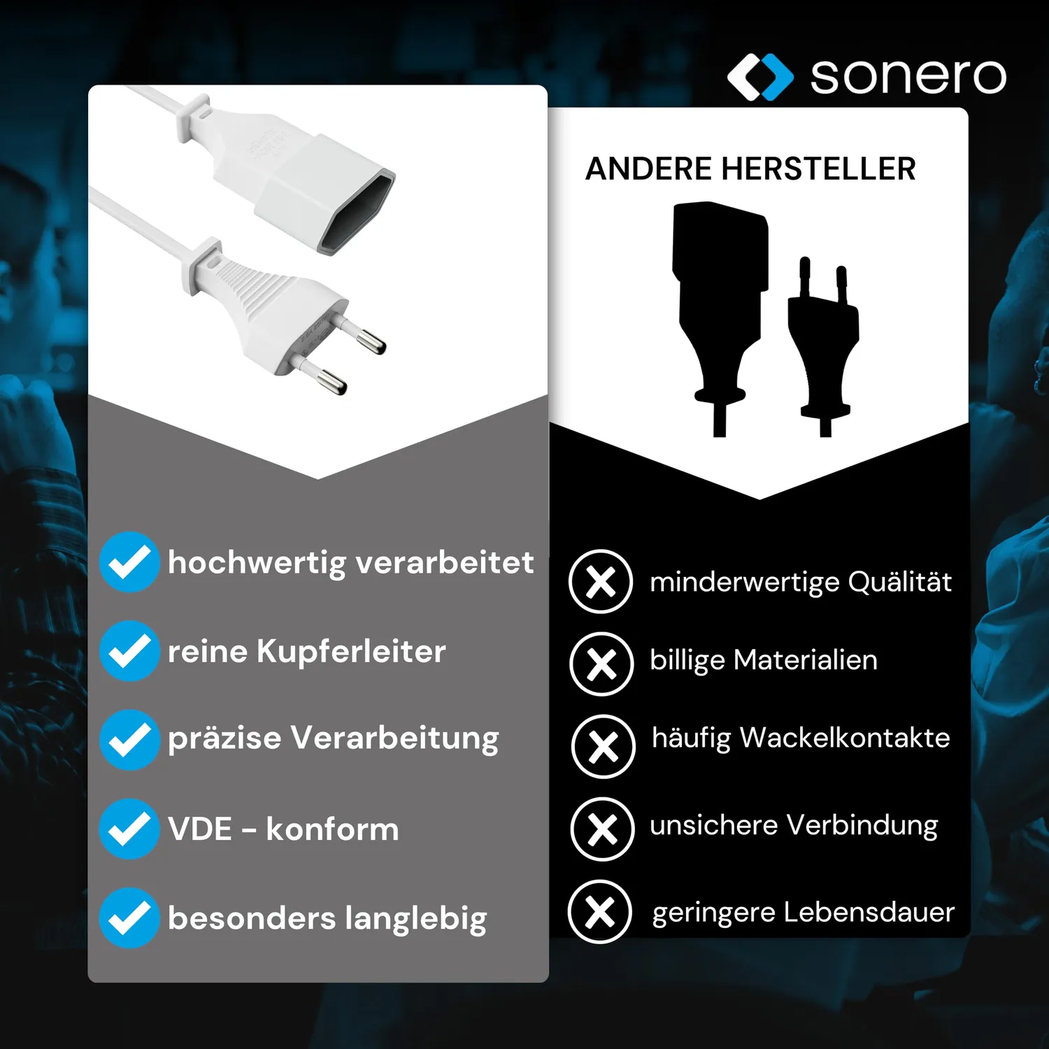 Sonero Netzkabel X-ESG-ESB-020W Euro 2m Weiß Flach
