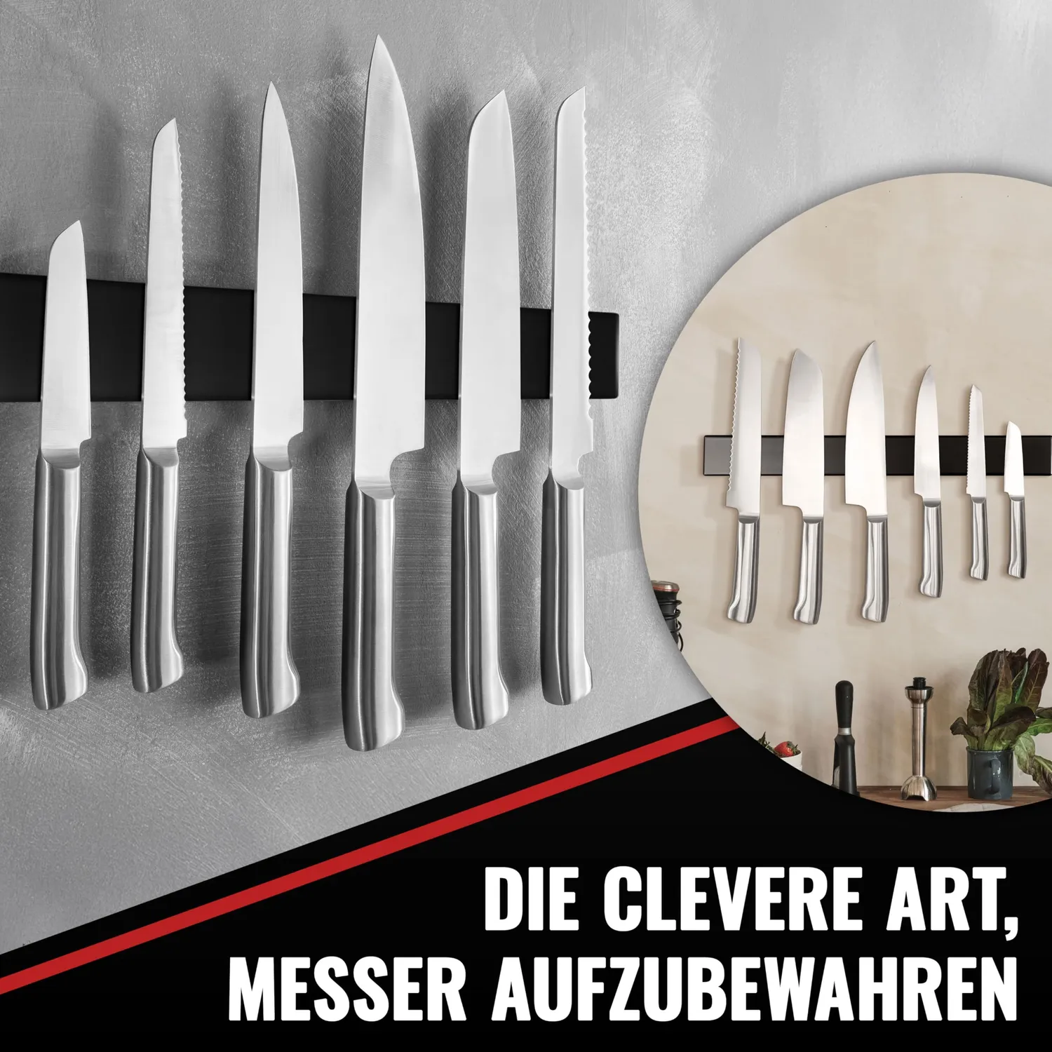 Poppstar Messer Magnetleiste Edelstahl 40 cm Schwarz