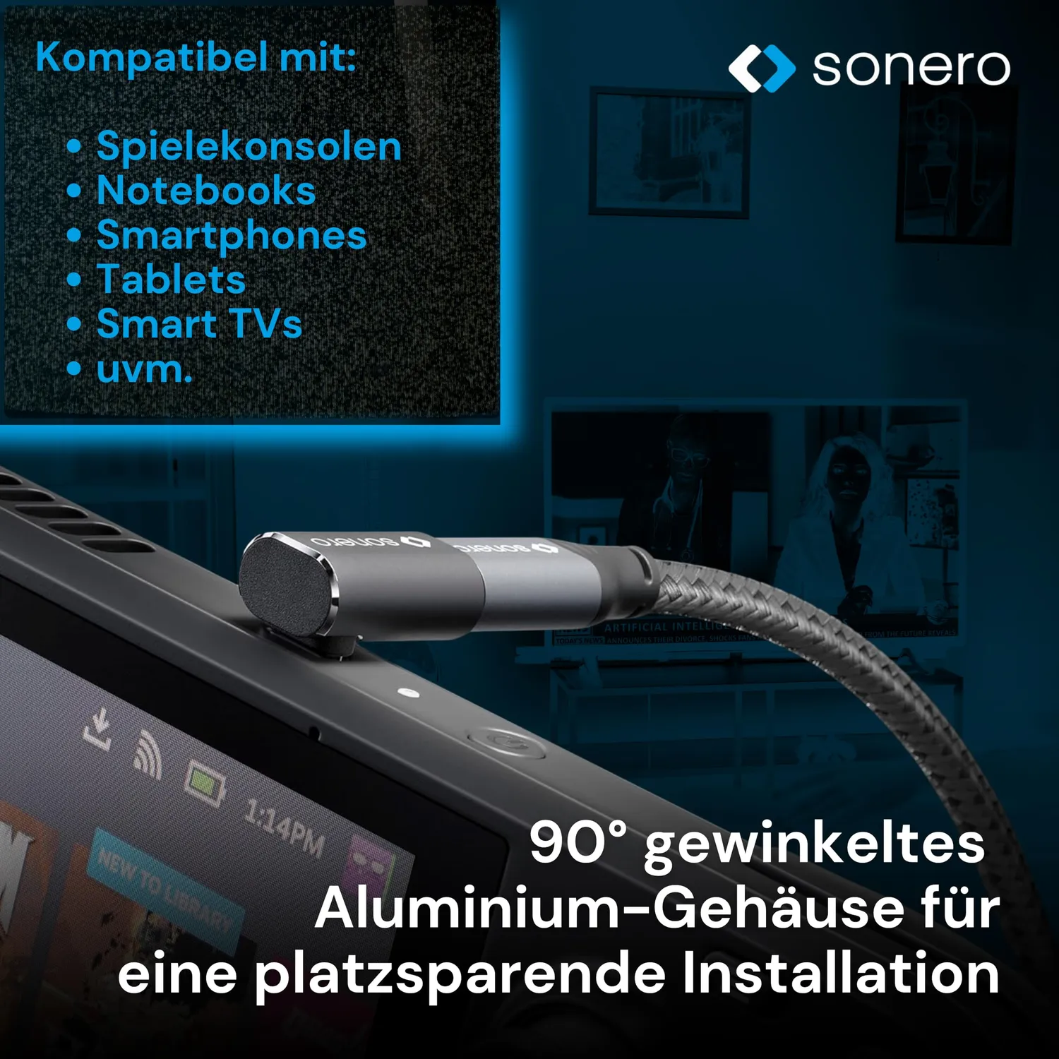 Sonero X-UA131 USB-C Winkeladapter 90° 40Gbps schwarz