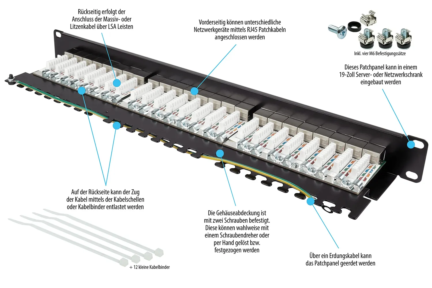 Good Connections Patchpanel 19" Cat.6A 24-Port schwarz
