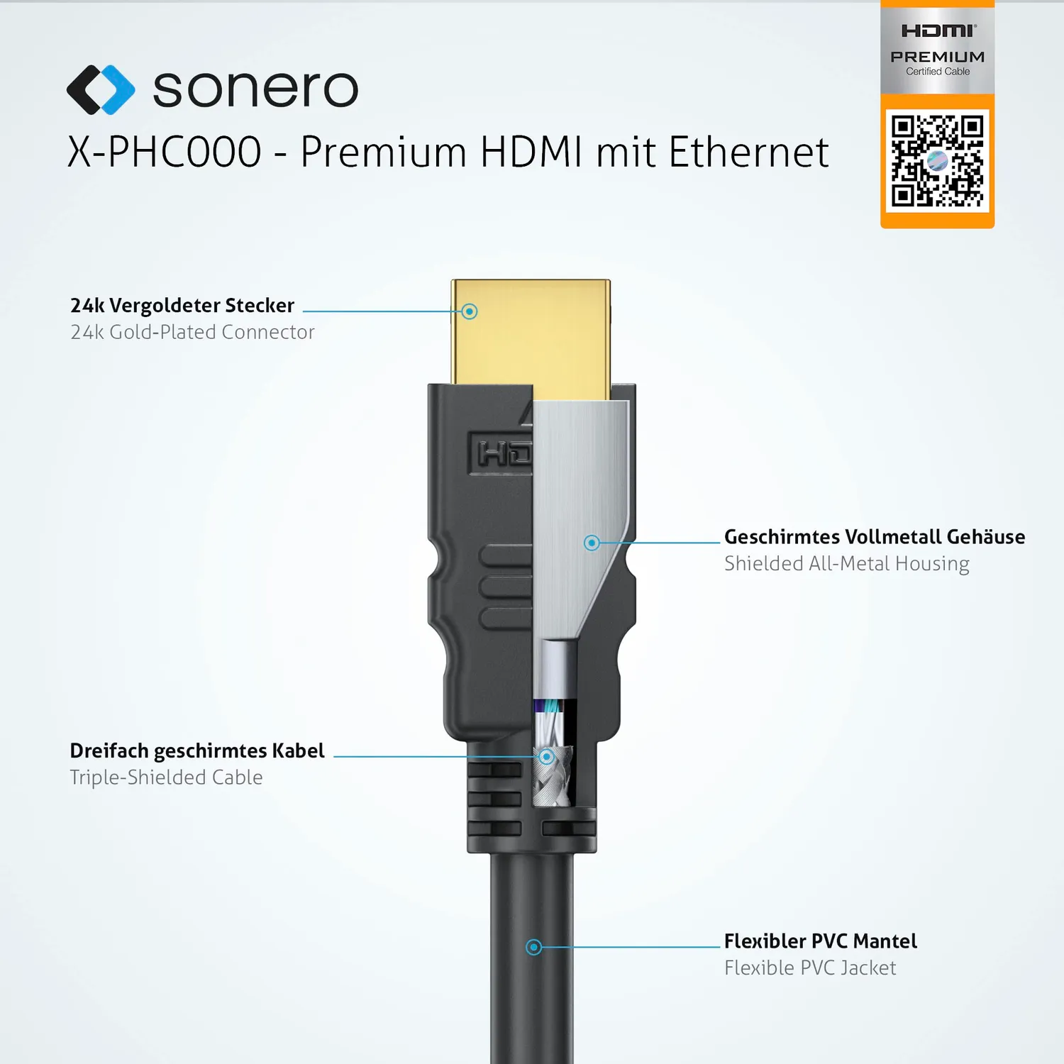 Sonero Premium PHC000-050 HDMI Kabel 5m schwarz 4K