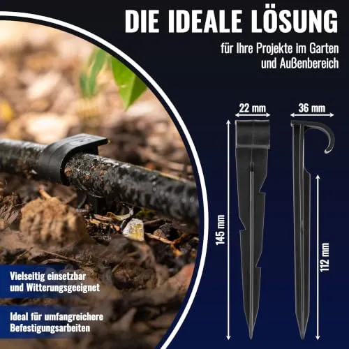 Poppstar Erdspieße für Schläuche 14,5 cm 100 Stück schwarz