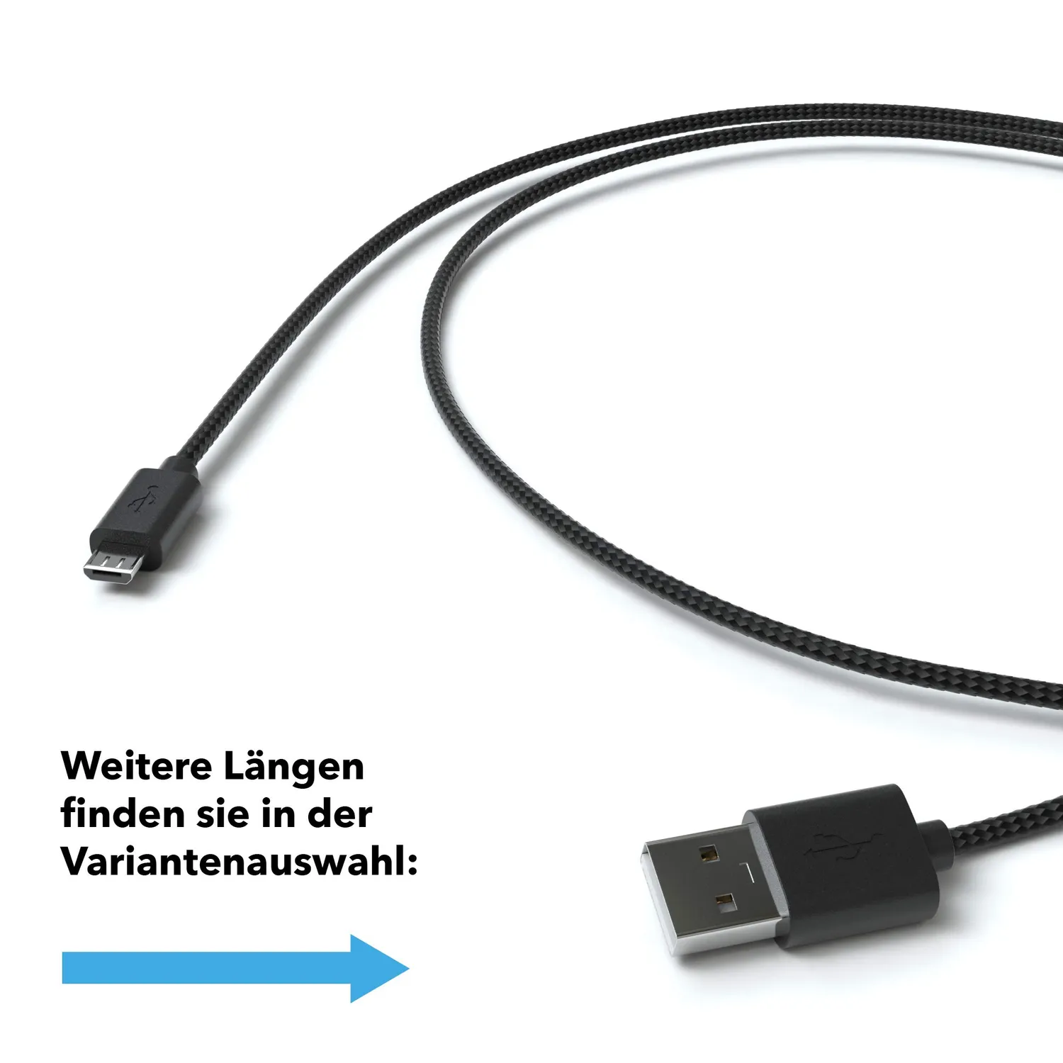 JAMEGA Micro USB Kabel 1m Nylon Ladekabel schwarz 2,4A