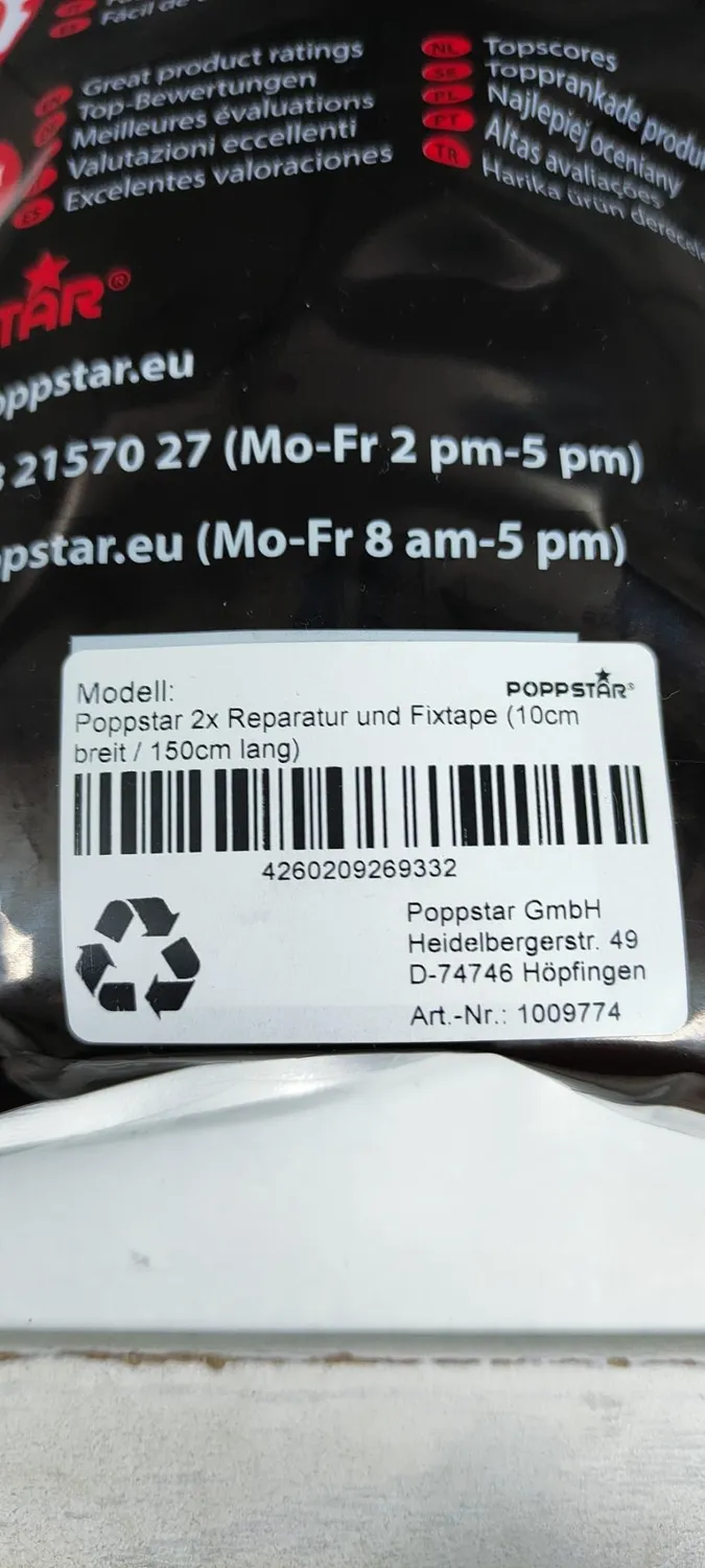 Poppstar Reparaturband Glasfaser 10cm x 1,5m 1 Rolle schwarz