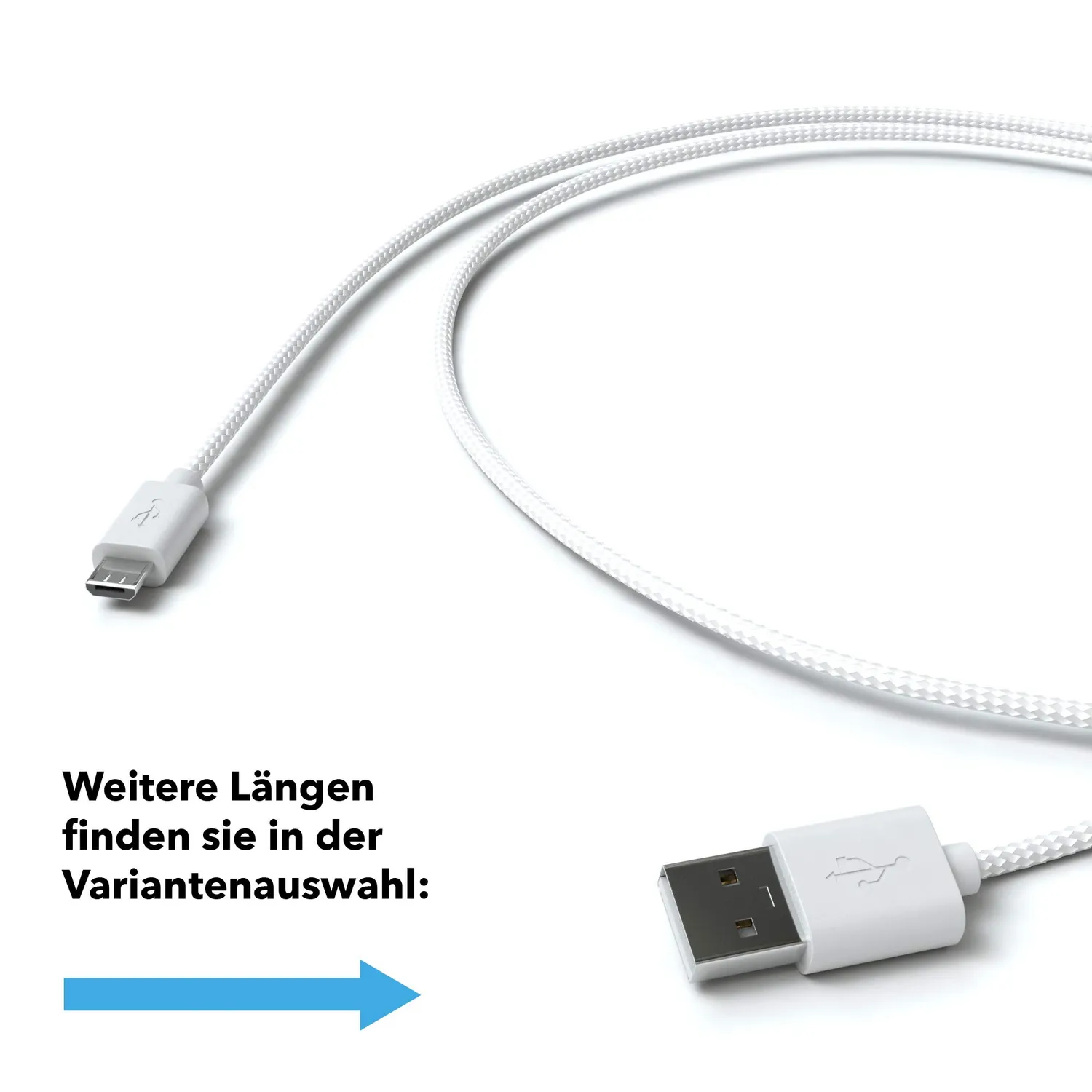 JAMEGA Micro USB Kabel 1m Nylon Ladekabel weiß 2,4A