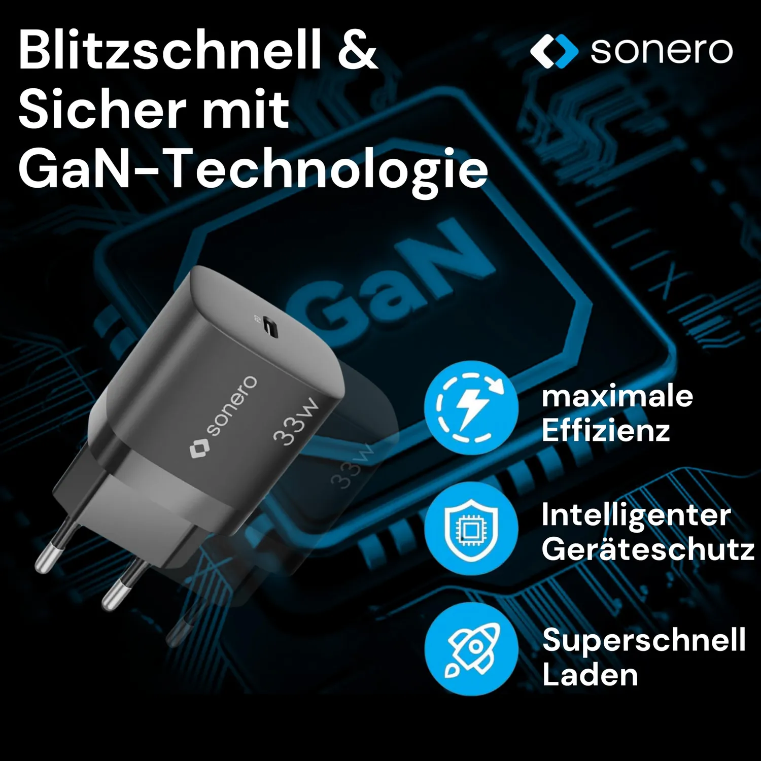 Sonero USB-C Ladegerät 33W GaN schwarz PD QC