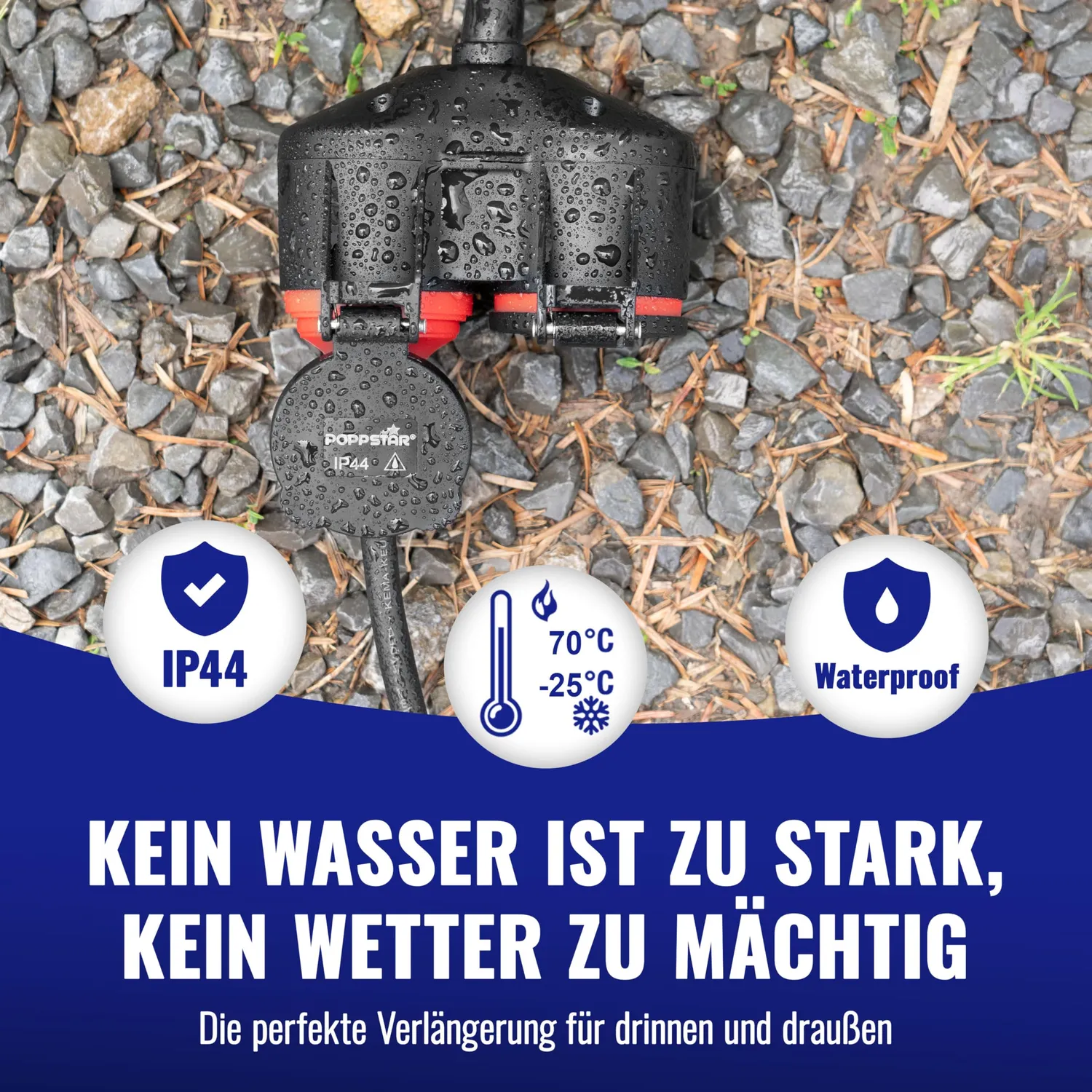 Poppstar Verlängerungskabel Outdoor 3m IP44 Doppelsteckdose