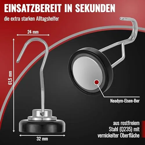 Poppstar Magnethaken extra stark drehbar 4 Stück 30kg