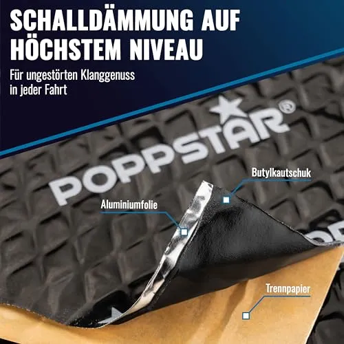 Poppstar Alubutyl Dämmmatte 2mm 1,7m² schwarz selbstklebend