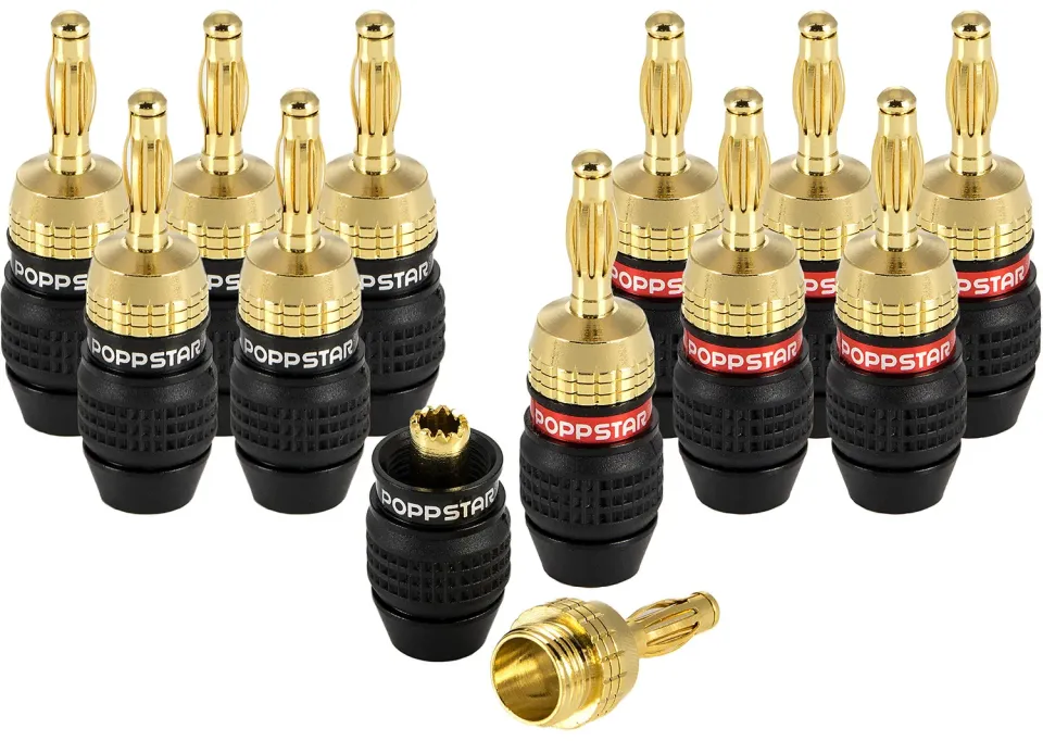 Poppstar Deadbolt High End Bananenstecker 12er Set 24k vergoldet