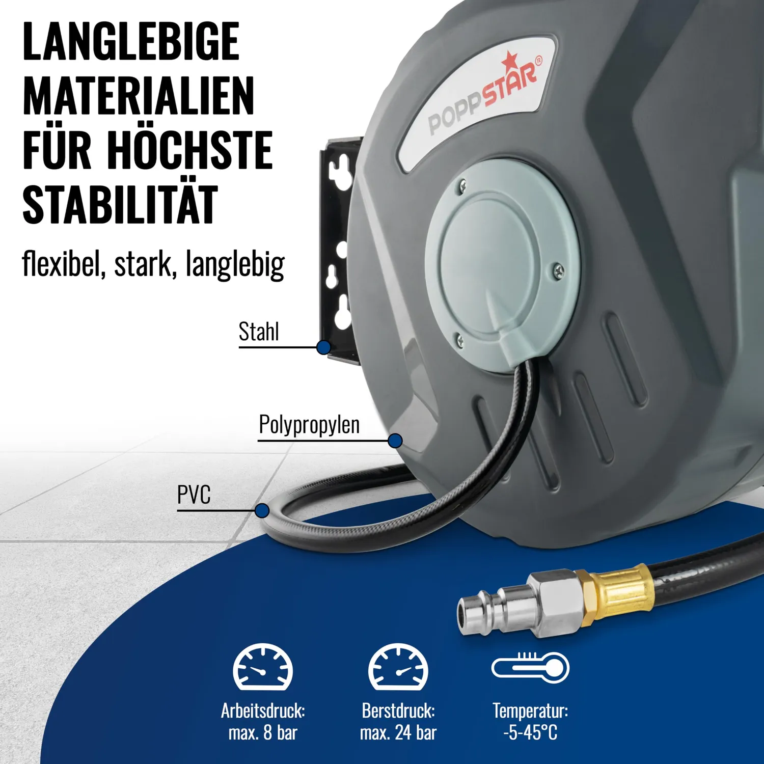 Poppstar Druckluftschlauchtrommel 10m+1m 3/8 Zoll
