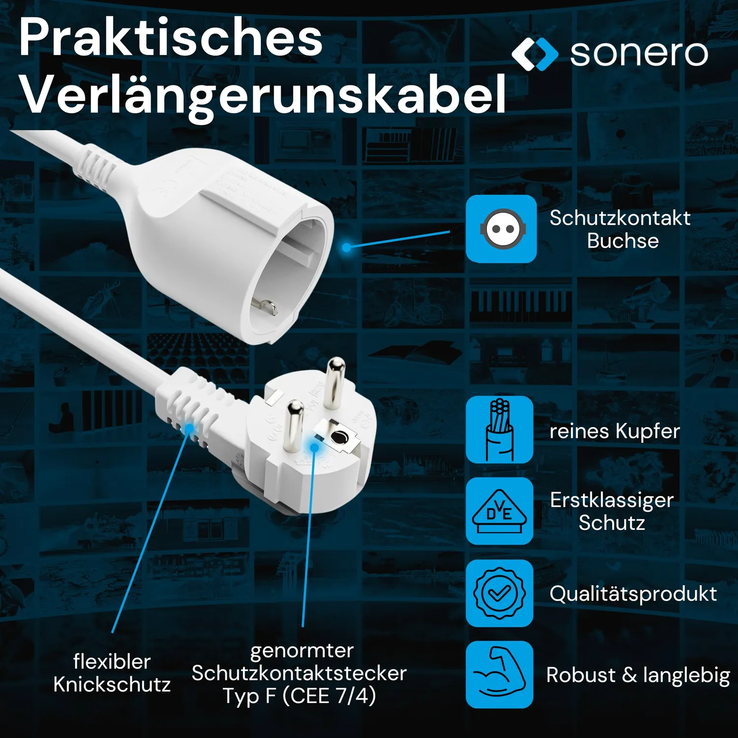 Sonero X-STW-SWG-200W Verlängerungskabel 20 m Weiß Schuko