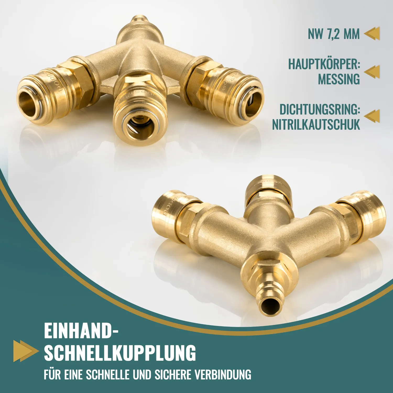 Poppstar Druckluftverteiler 3-fach AG 3/8 Zoll Messing