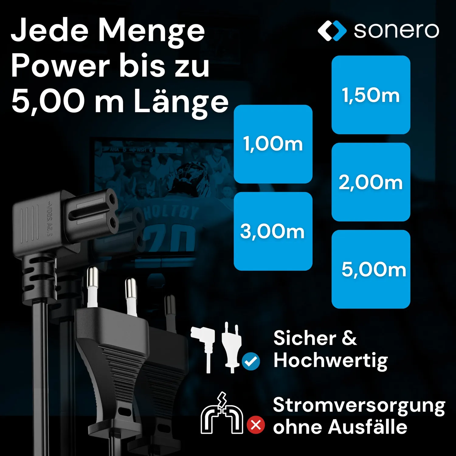 Sonero X-ESG-C7W-030B Stromkabel C7 3m schwarz Winkel