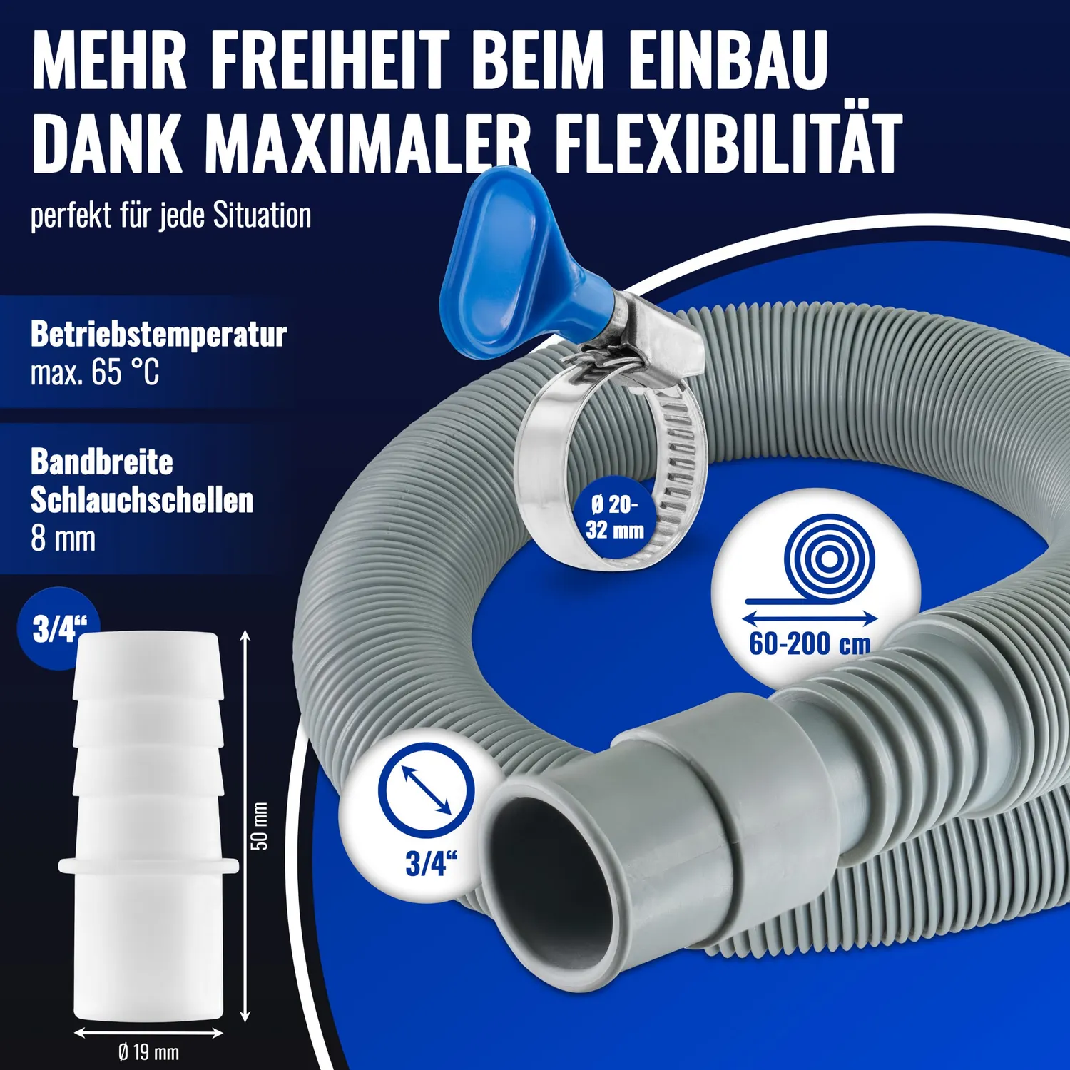 Poppstar Waschmaschinenschlauch Verlängerung 3/4" 60-200cm Set