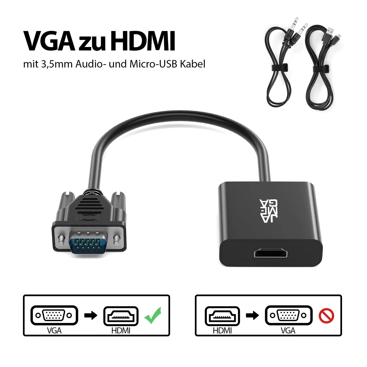 Jamega VGA auf HDMI Adapter 1er Pack mit Audio 1080p