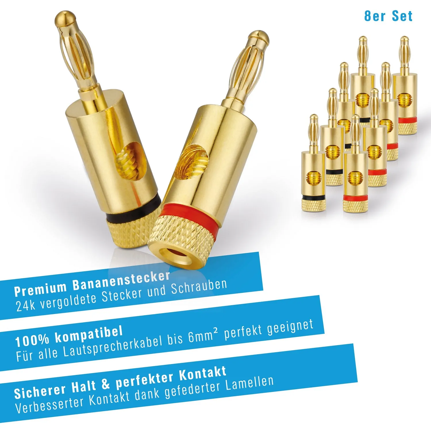 Sonero S-SC010-008 Bananenstecker 8er-Set vergoldet 6 mm²