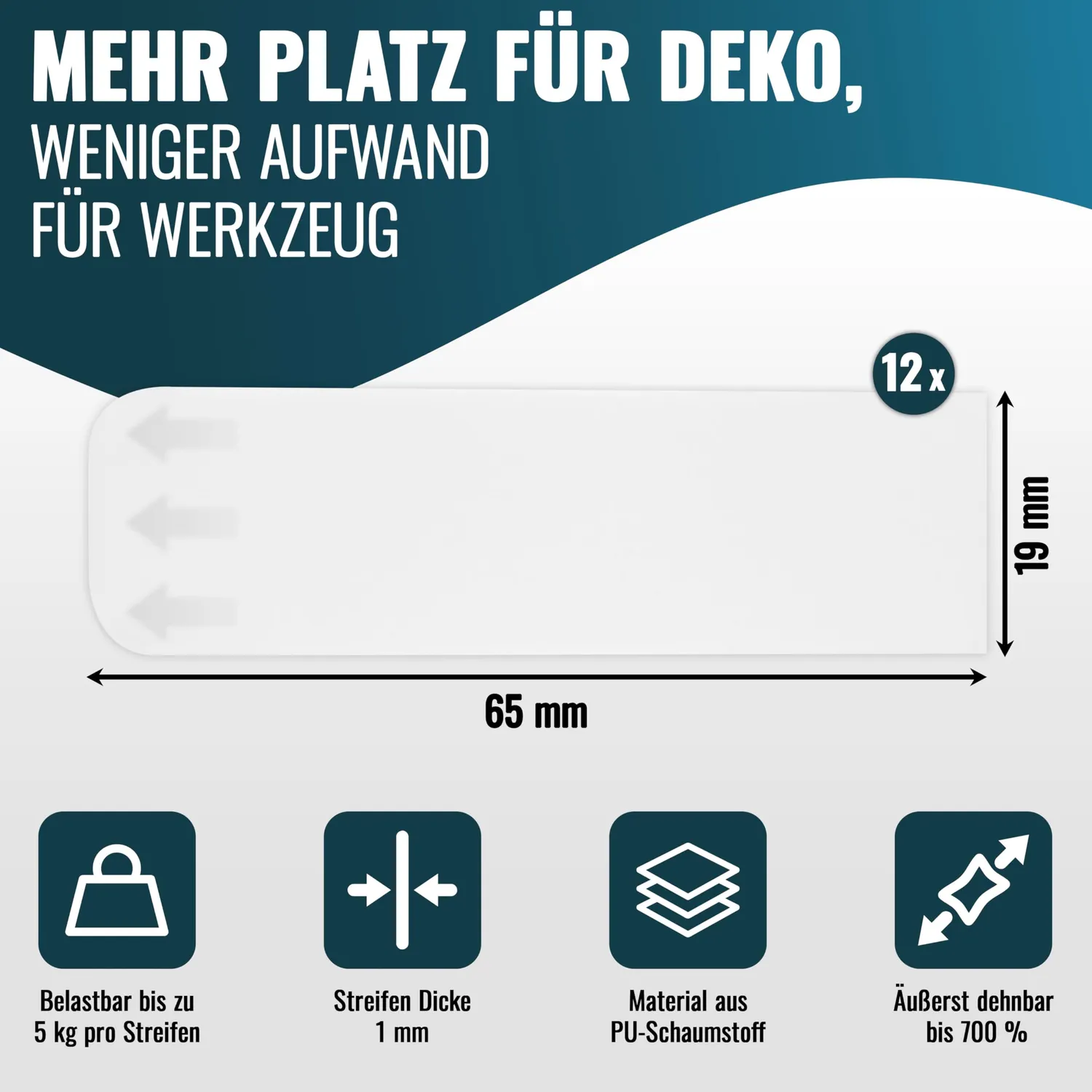 Poppstar Montagestreifen doppelseitig wasserfest 12 Stück