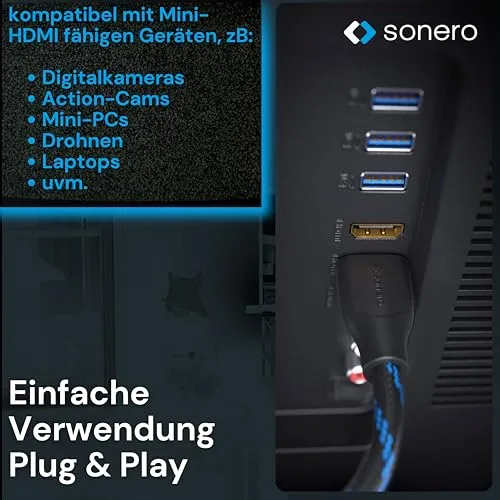 Sonero 4K Mini-HDMI-HDMI-Kabel 1,5 m schwarz 60 Hz