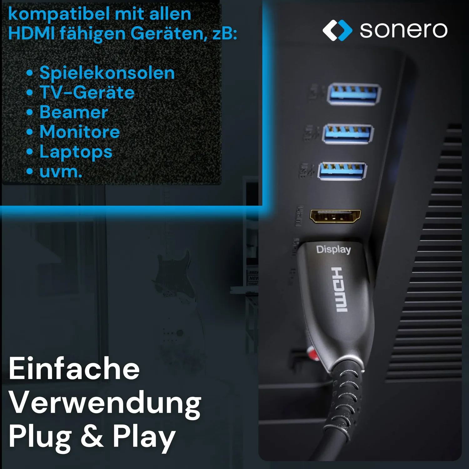 Sonero X-AOC210-100 HDMI Kabel 10 m schwarz 4K Glasfaser