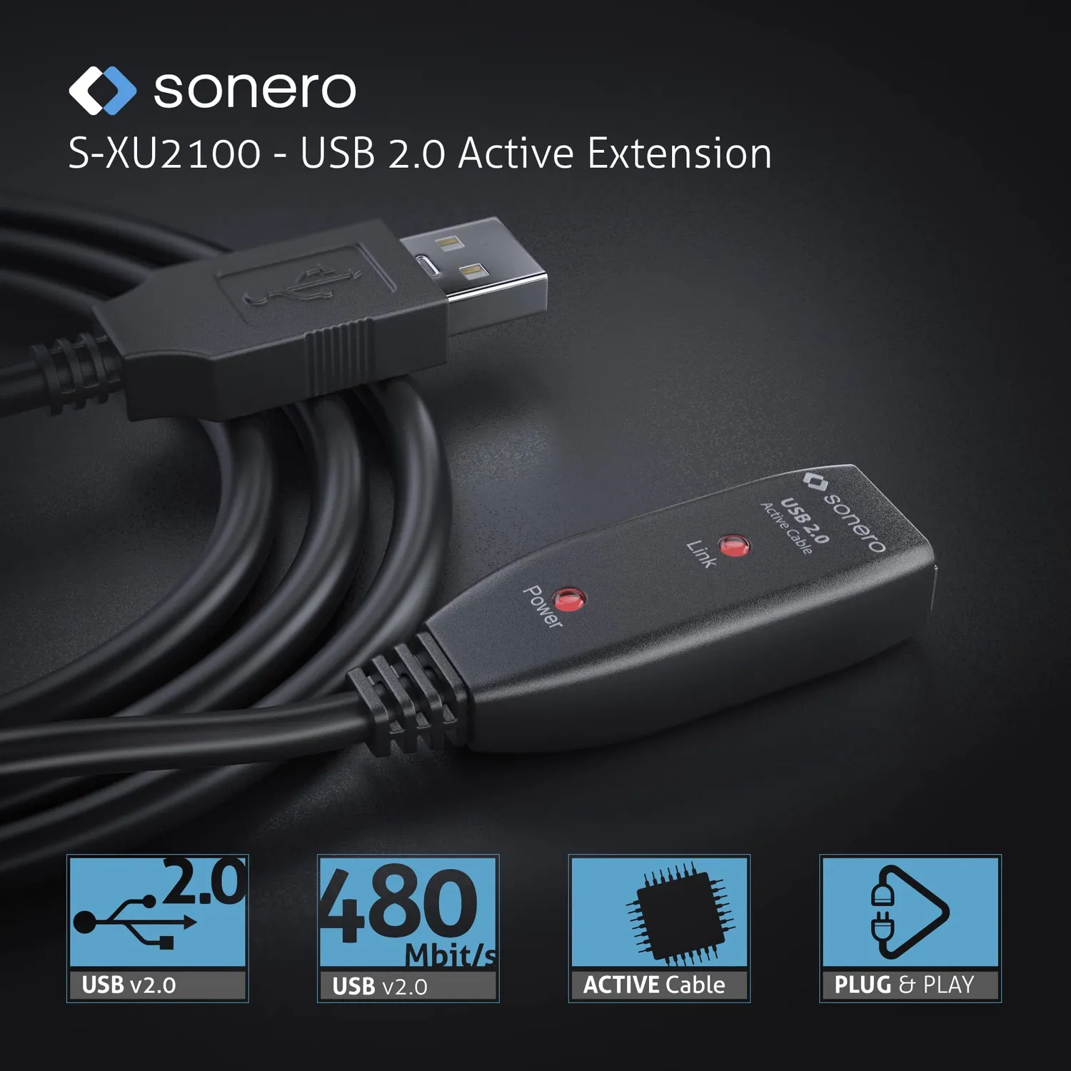 Sonero S-XU2100-200 USB-Verlängerung 20m aktiv schwarz
