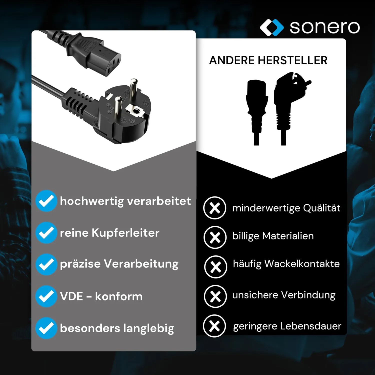 Sonero X-SKW-C13G-010B Kaltgerätekabel 1m schwarz Winkel