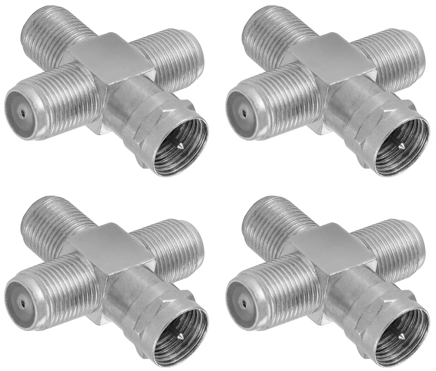 Poppstar SAT-Verteiler Kreuz 3x F-Buchse 2er-Set silbern