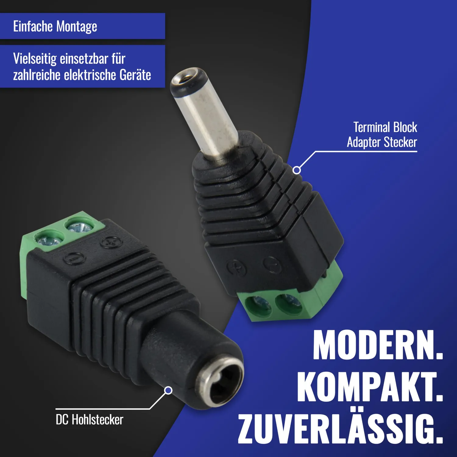 Poppstar DC Adapter 5,5x2,5mm Terminalblock 20er