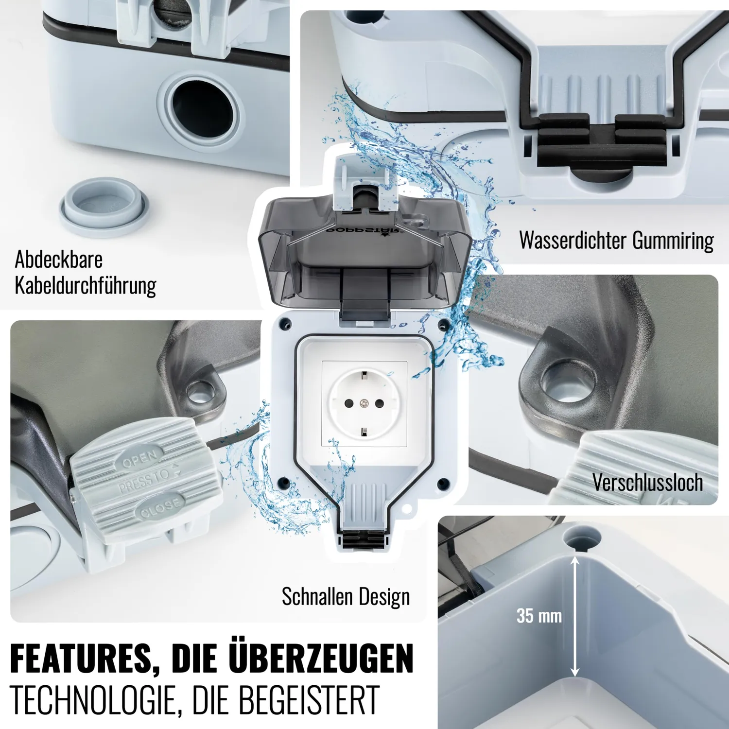 Poppstar Außensteckdose IP66 1-fach grau schaltbar