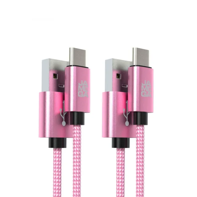 JAMEGA USB-C Kabel RoseGold 3m 2 Stück Nylon 3A