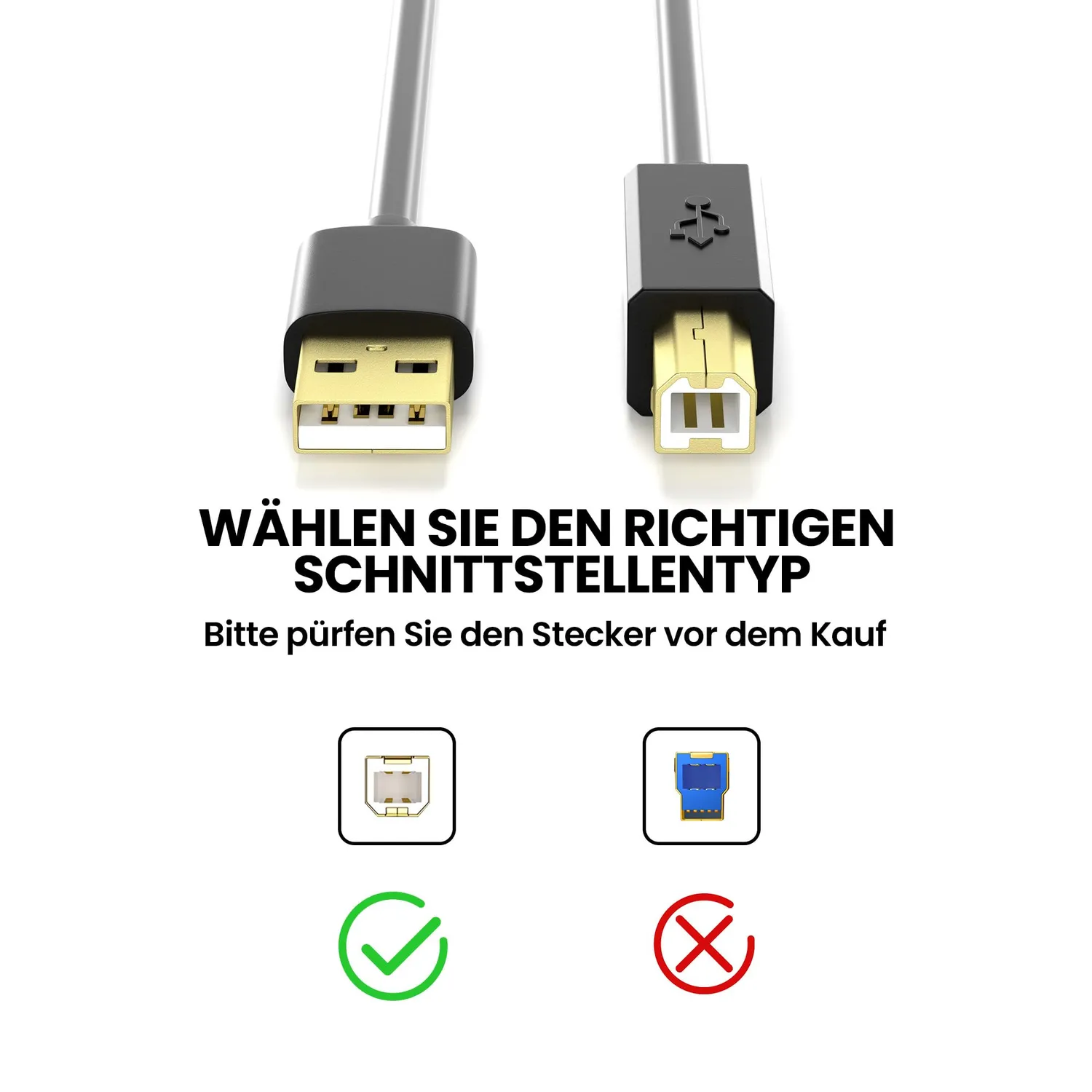 JAMEGA Druckerkabel USB A auf B 0,5m vergoldet