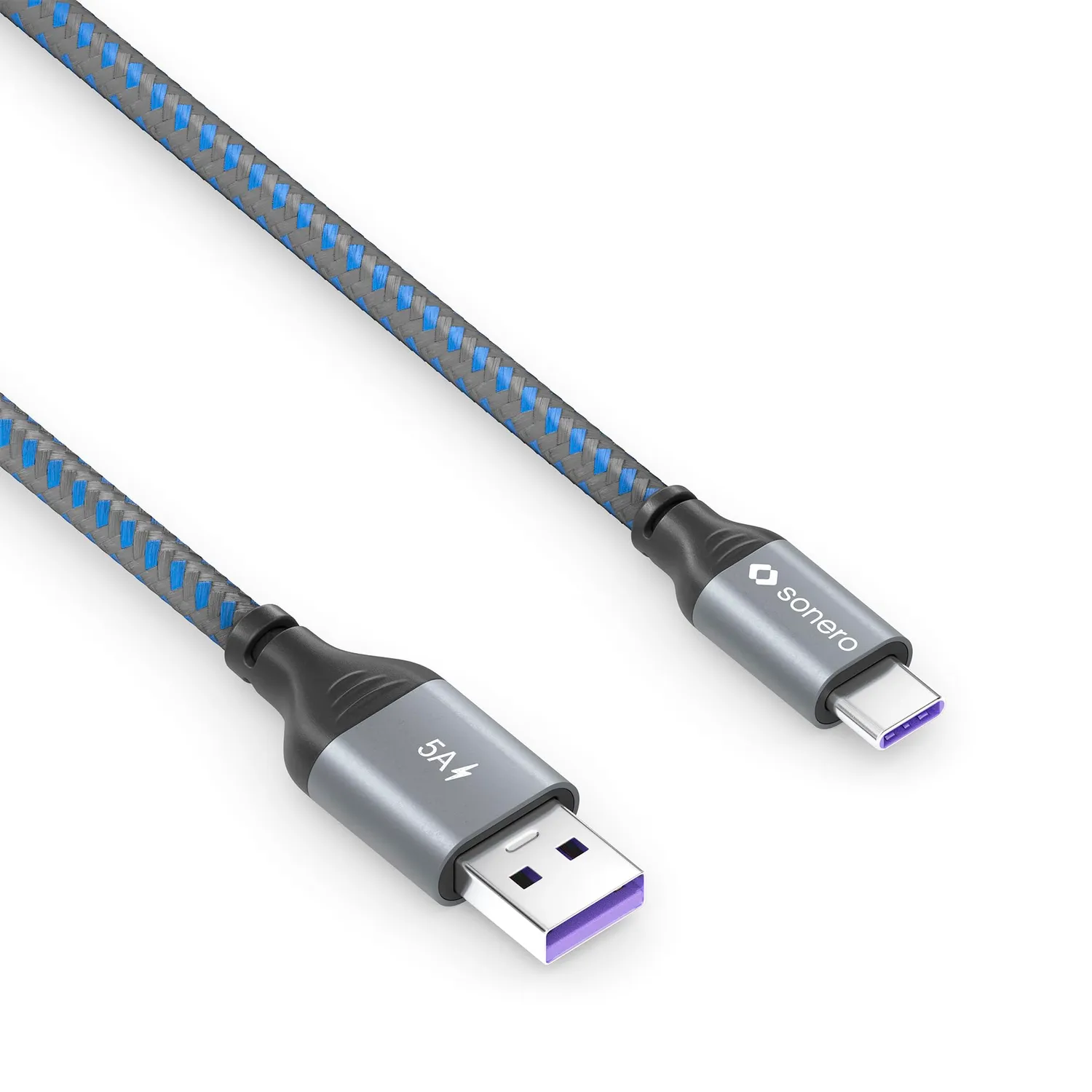 Sonero USB-C auf USB-A Ladekabel 1 m grau-blau 5A