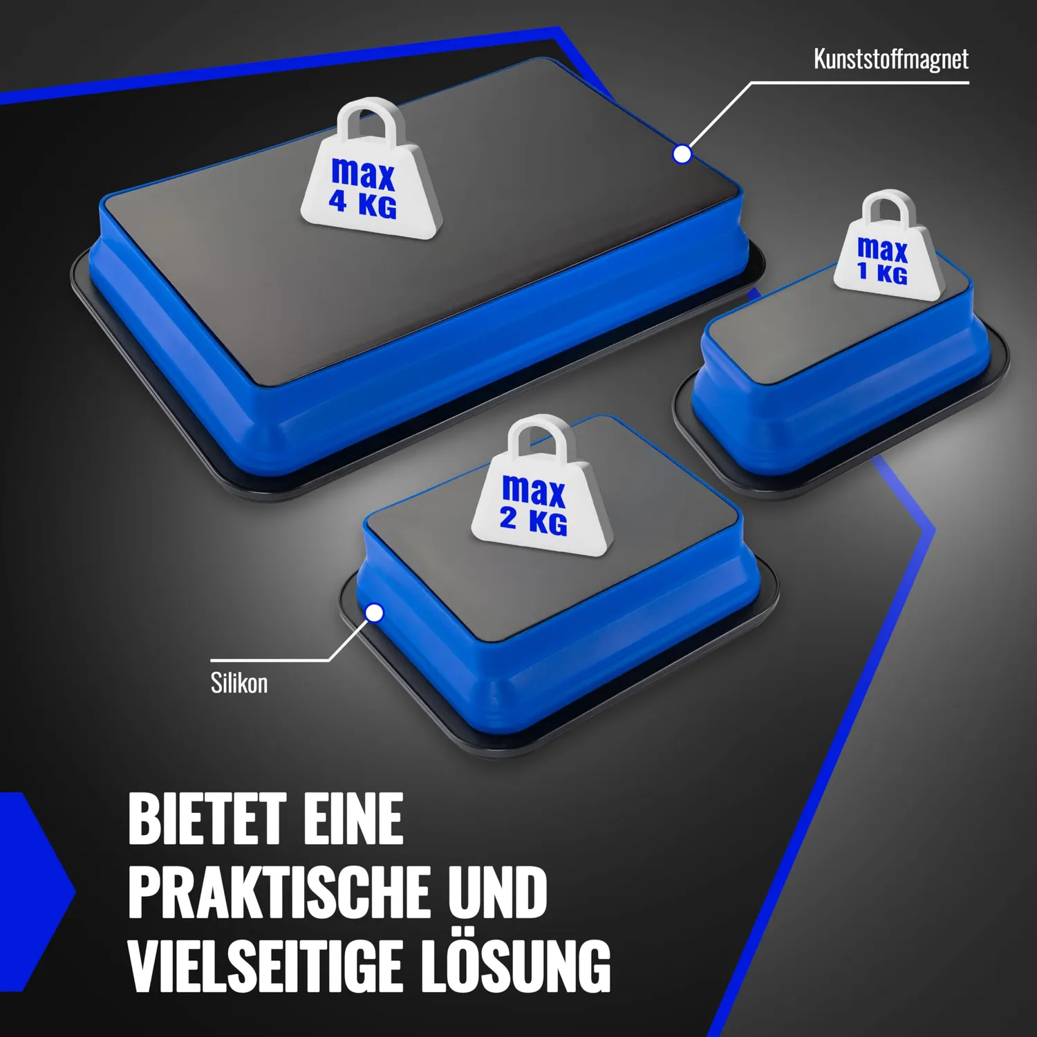 Poppstar Werkzeugschalen faltbar magnetisch blau 3er Set