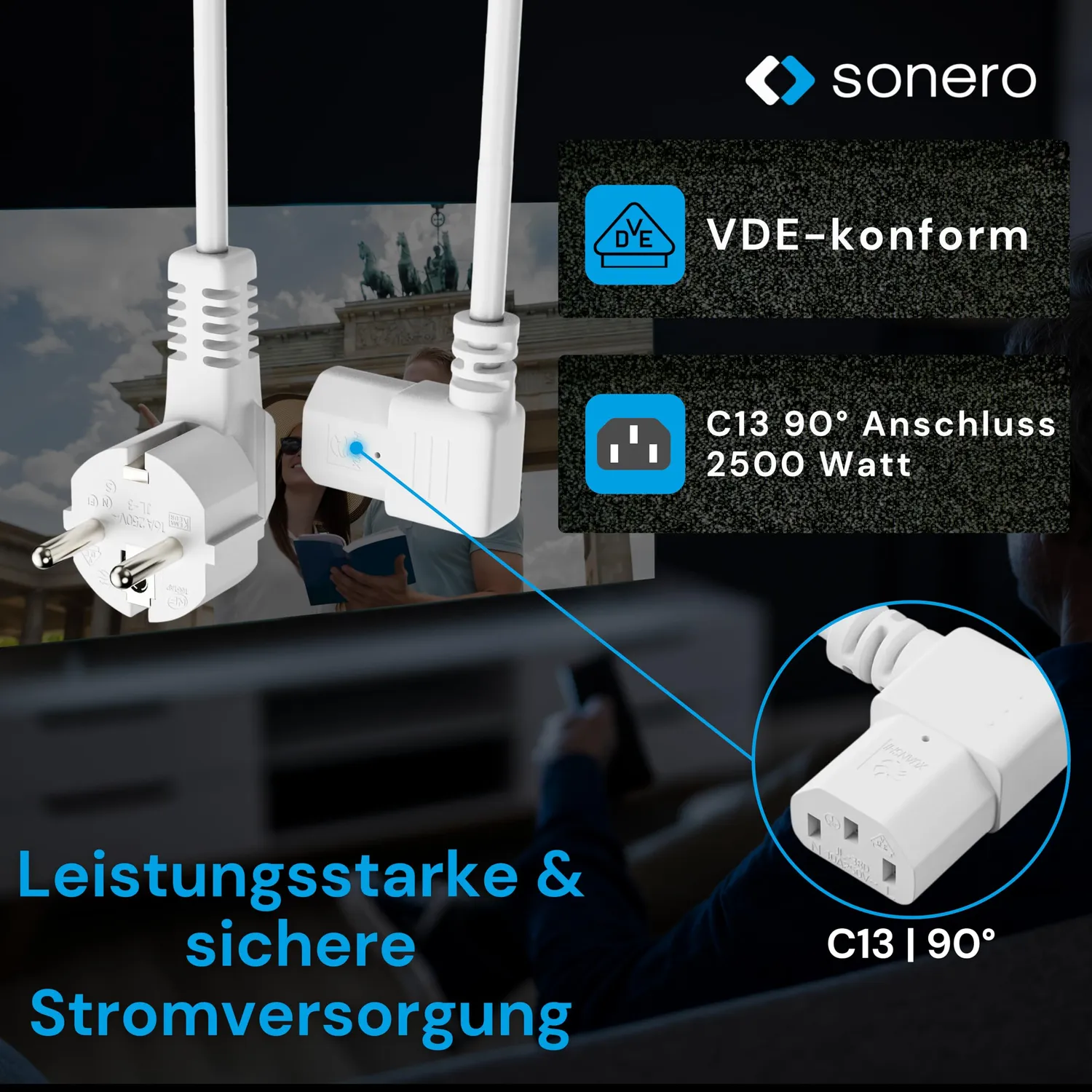 Sonero Kaltgerätekabel C13 Winkel 2 m weiß 3-polig
