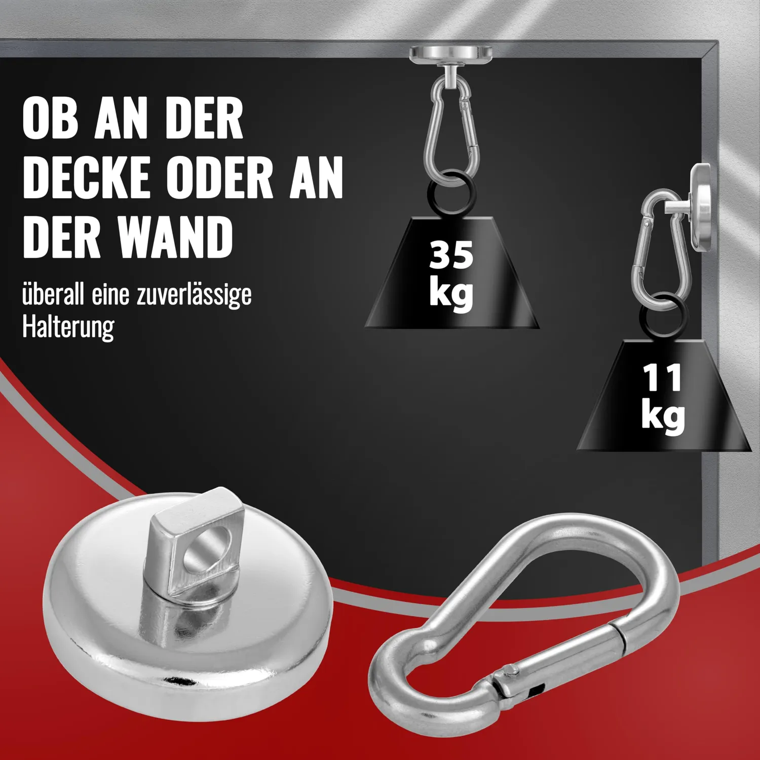 Poppstar Magnet-Karabiner 35kg 2 Stück silber stark