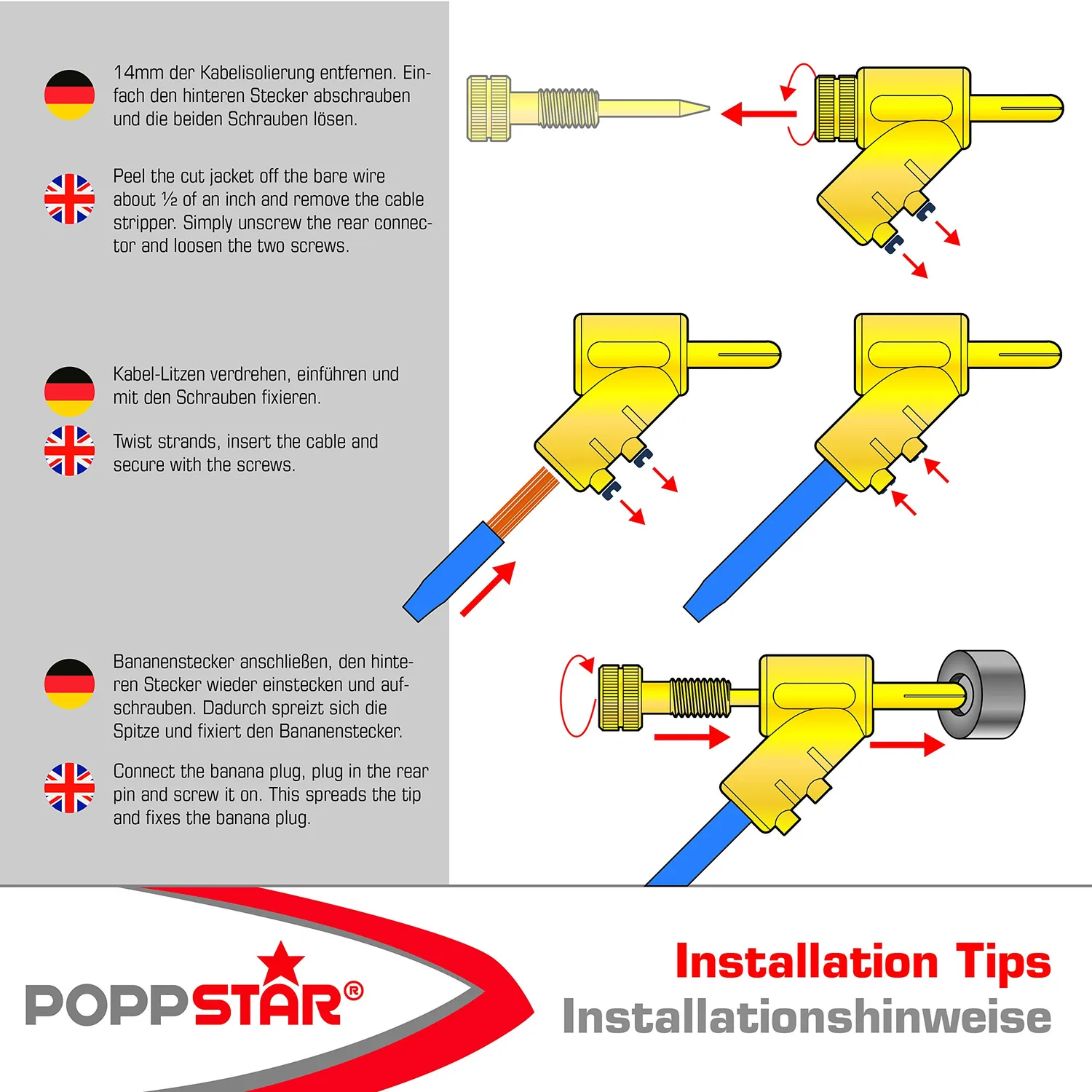 Poppstar Bananenstecker gewinkelt 24K 8 Stück