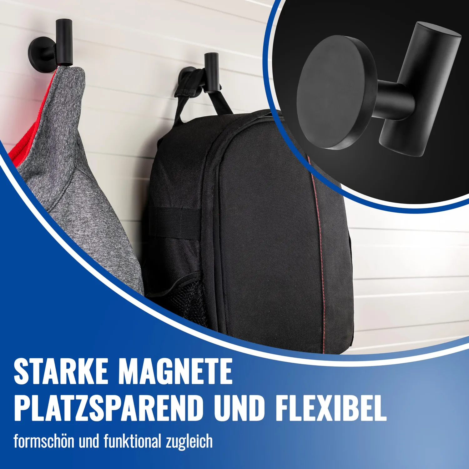Poppstar Kleiderhaken magnetisch 8kg schwarz 2er-Pack