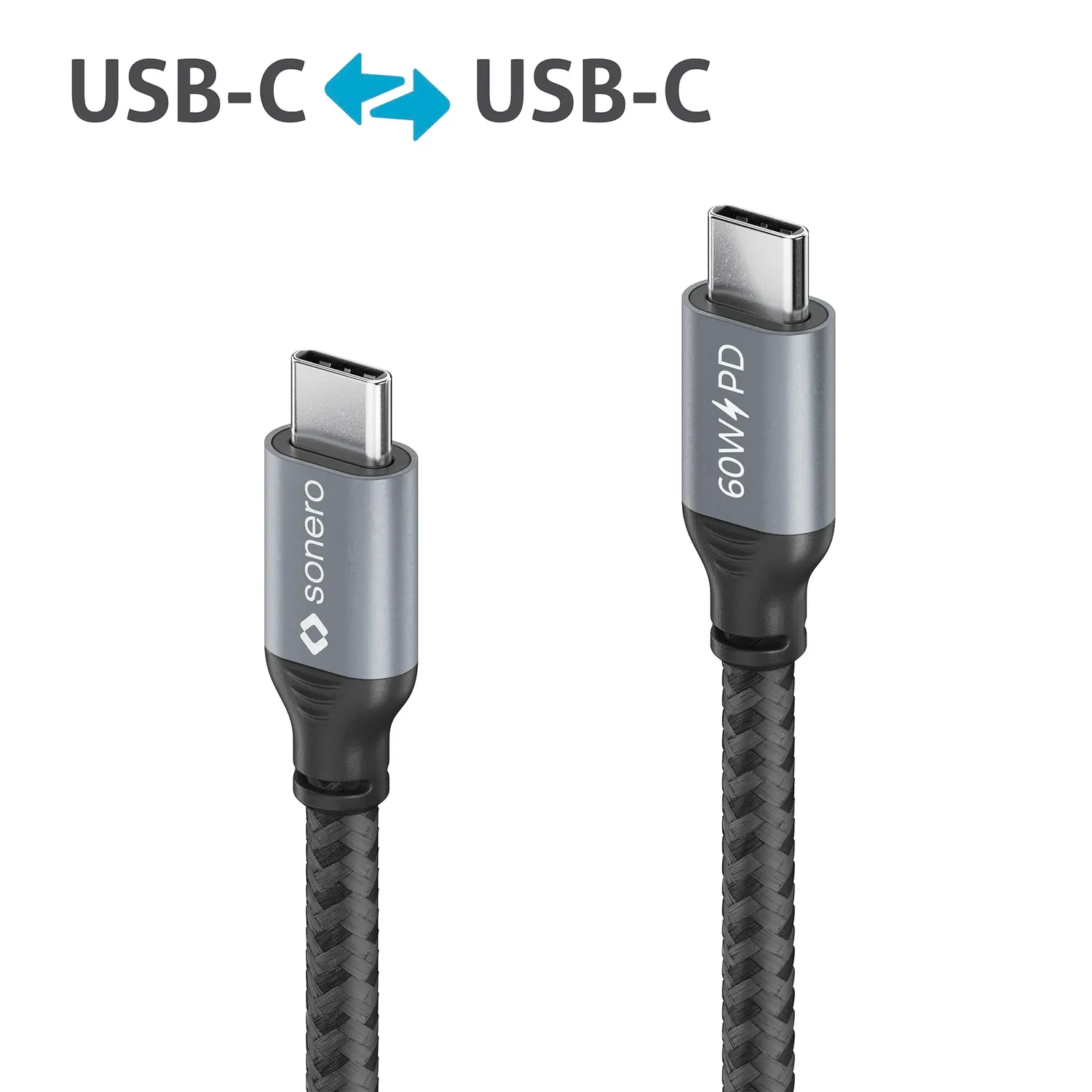Sonero SPC-U300-010 USB-C Kabel 1m 60W PD grau/schwarz