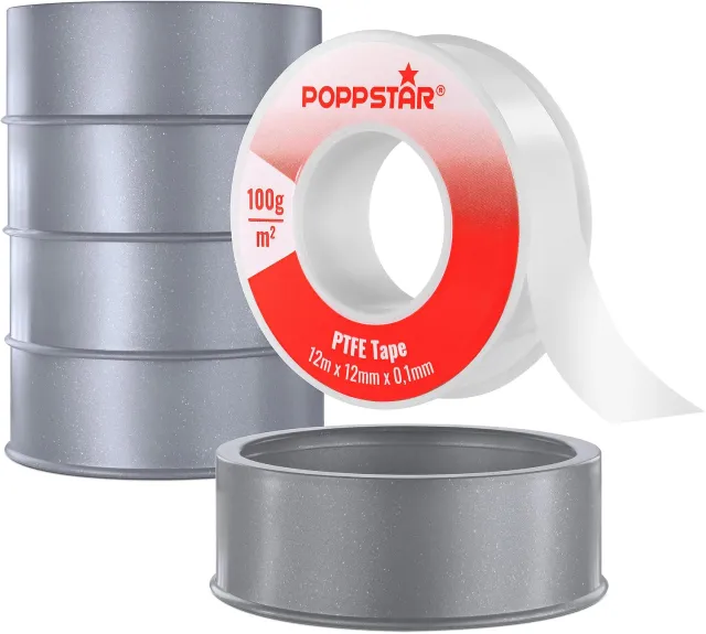 Poppstar Teflonband Grobgewinde 12 m 5 Rollen DVGW