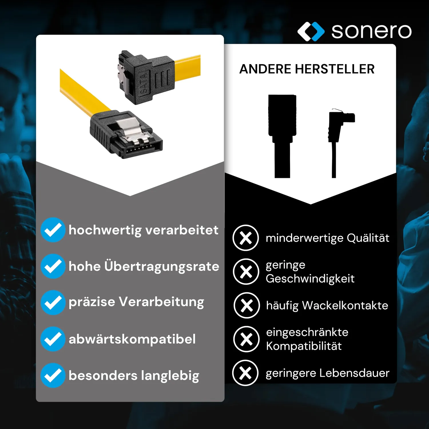 Sonero SATA020 SATA Kabel Set 2x 0,5m gewinkelt gelb 6Gb/s