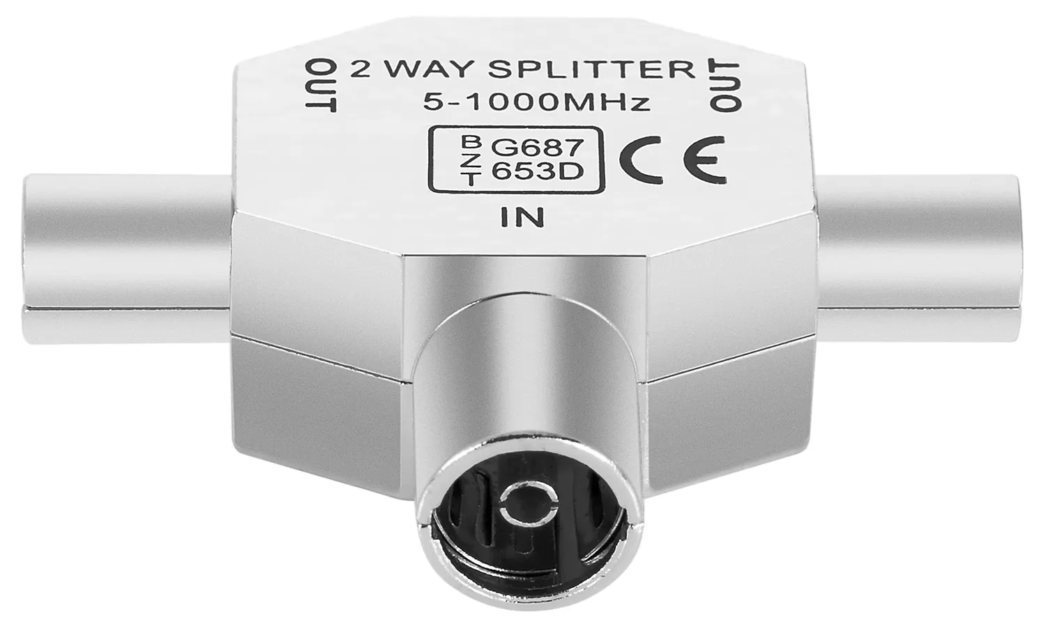 Poppstar T-Stück Antennenverteiler 2-fach Silber IEC