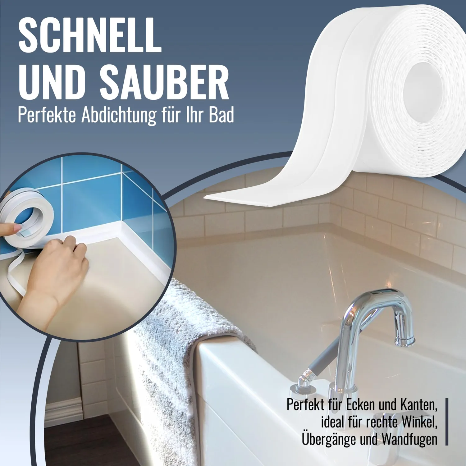 Poppstar Fugendichtband selbstklebend weiß 3,3m x 38mm wasserdicht